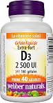 Webber Naturals Vitamin D3 2500 IU Extra Strength, 180 Softgels, For Healthy Bones, Teeth, and Helps Prevent Vitamin D Deficiency