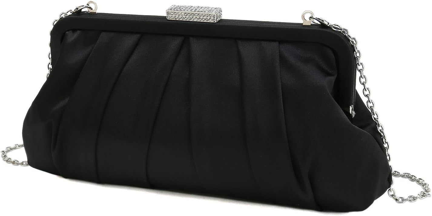 CHARMING TAILOR Classic Pleated Satin Clutch Bag Diamante Embellished Formal Handbag for Wedding/Prom/Black-Tie Events - Image 3