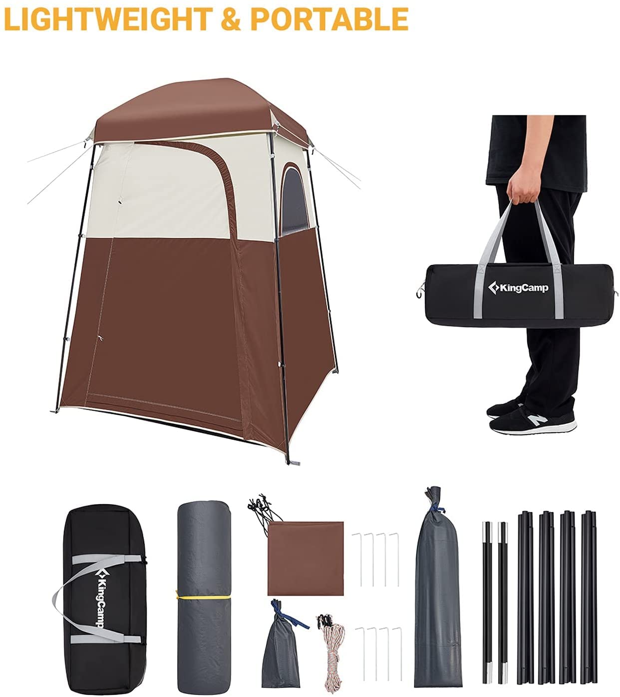 KingCamp Shower Tent Oversize Outdoor Shower Tents for Camping Dressing Room Portable Shelter Changing Room Shower Privacy Shelter Single/Double Shower Tent