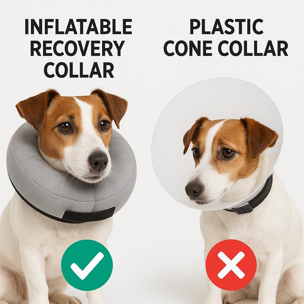 PAWRELIEF Soft Inflatable Dog Cat Cone Collar – Pet Recovery & Protective Dog Neck Collar for Medium Dogs Cats to Prevent Scratching, Licking (Grey, Medium)
