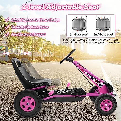 GOPLUS Kart à Pédales Enfants, Siège Réglable,Avancer et Reculer, avec Embrayage et Frein, Pédales Antidérapantes, 4 Roues en Caoutchouc et Plastique, Vélos et Véhicules pour Enfants 3-8 Ans (Rose) – vue 6