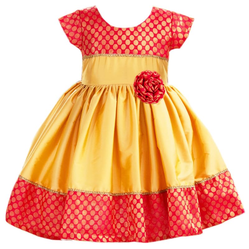 Image of Stanwells Kids Baby Girls Frocks Knee Length Birthday Net Flared Ruffle Pattern Cap Sleeve Traditional Embroidery Western Frock Princess Birthday Dress for Girls