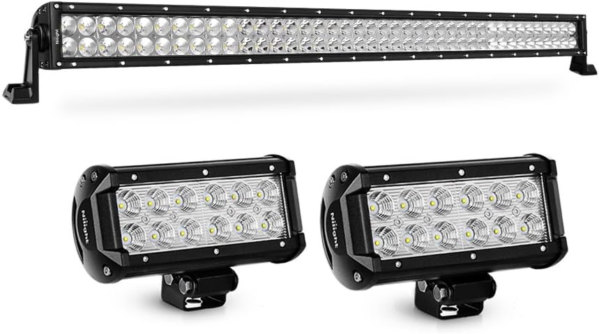 Auxbeam 42 Inch LED Light Bar, 240W Curved Amber White Strobe Lights, 6 Modes Spot Flood Combo Beam Fog Driving Light For Car Jeep Off Road SUV UTV With 10FT Wiring