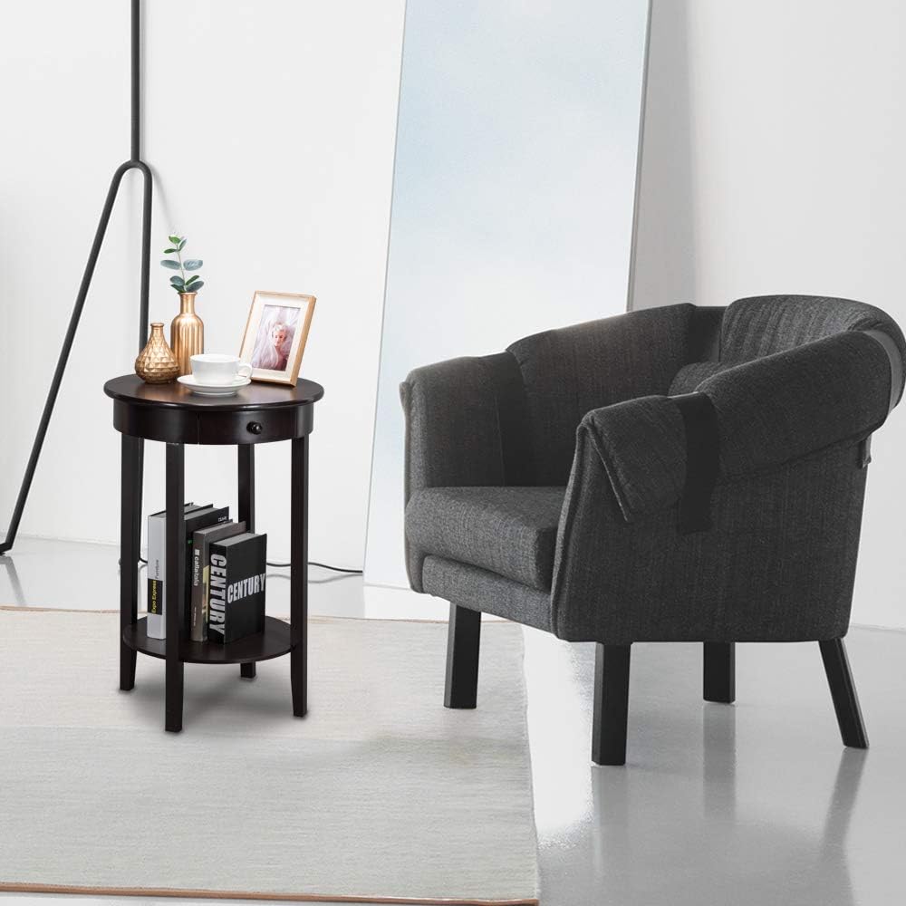 Rеvіеw Prоduсt SSLine Tall Wood Night Stand with 1 Drawer and Shelf Round Espresso Regalia Bedside Accent Table 2-Tier Chairside End Table Living Room Bedroom Sofa Couch Side Telephone Tables Plant Stand - 27.9