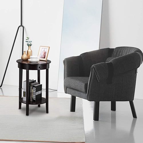 Miniatura 7 de Mesas de centro para sala de estar, pequeña mesa de centro redonda con cajón de almacenamiento y estante, mesa de centro de madera maciza moderna de