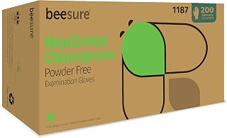 BeeSure BE1187case NeoGrene Chloroprene Powder Free Exam Gloves, Medium, Lime Green (Pack of 2000)
