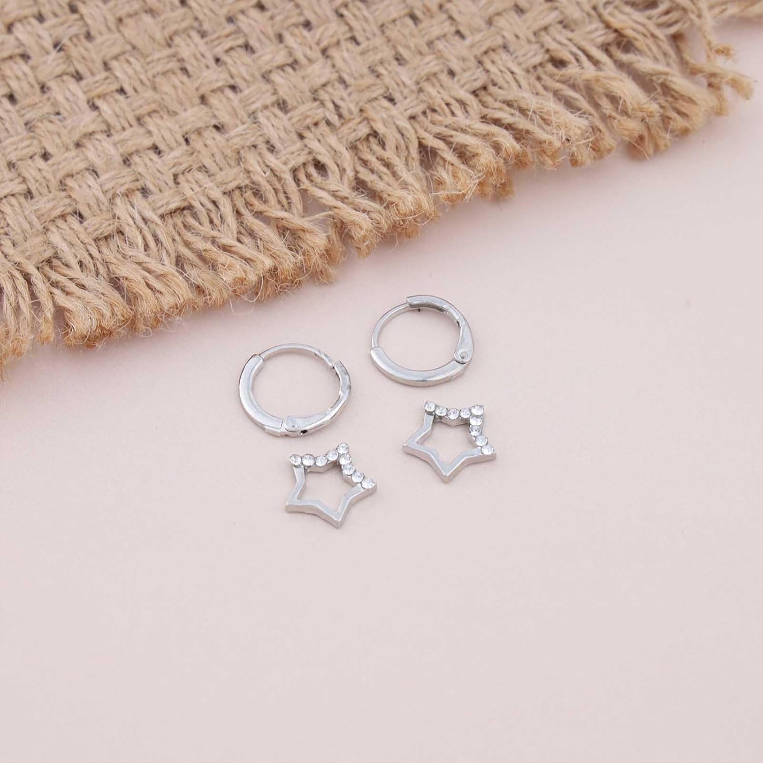 Bohemian Crystal Star Dangle Earrings Silver Cz Star Drop Earrings Rhinestone Star Circle Hoop Earrings Minimalist Hollow Star Earrings Jewelry for Women Gifts - Image 4