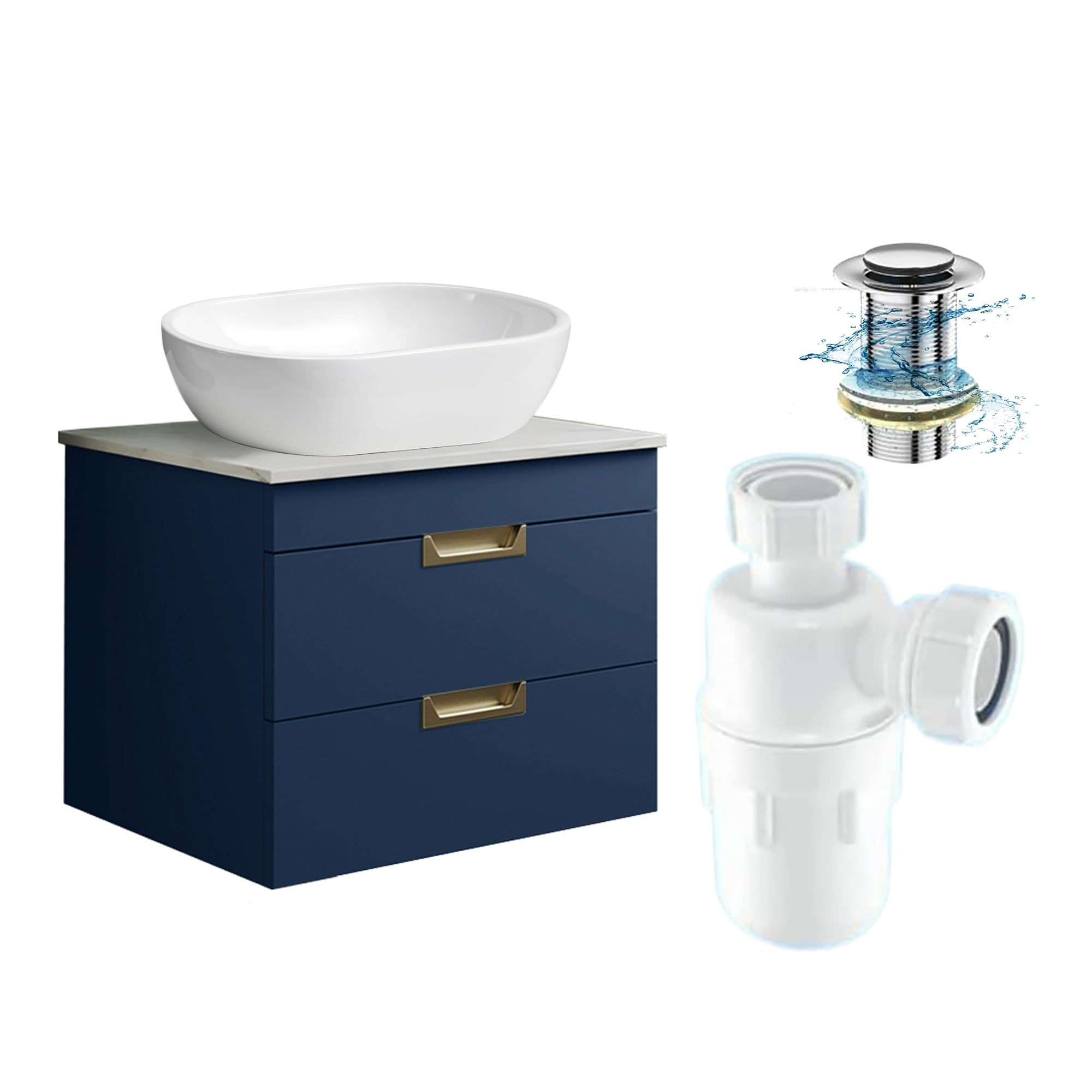 BELOFAY 600mm Wall Mounted Vanity Unit with Basin | Two Soft-Close Drawers | Modern Floating Design with Countertop Basin & White Wooden Worktop | Grey Matt Finish
