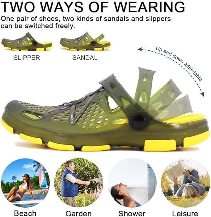 beister Mens Clogs Non Slip Water Shoes with Adjustable Strap, Lightweight Slip on Mules Garden Kitchen Outdoor Beach Yard Pool Shower Summer Sandals Slippers