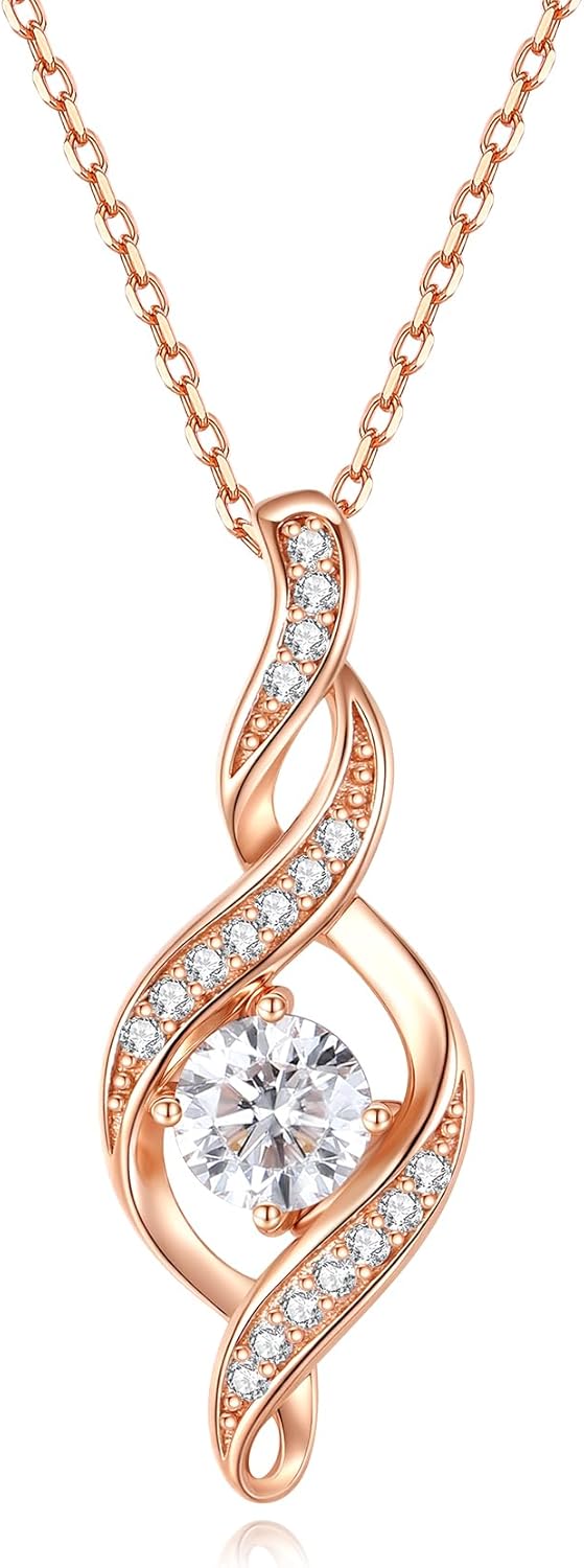 Diamond Necklace for Women, 0.85 Carat IGI Certified LAB GROWN Diamond Necklaces, 18K Rose Gold Plated 925 Sterling Silver, Jewelry Gifts for Women (D-E Color, VS Clarity)