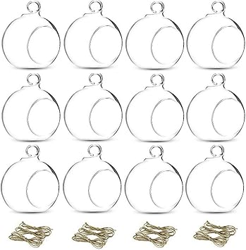 NUPTIO Glass Terrarium Globe Ornaments 12 Pcs 3.15" Diameter Small Terrariums Hanging Tea Light Candle Holders Home Wedding Party Centerpieces