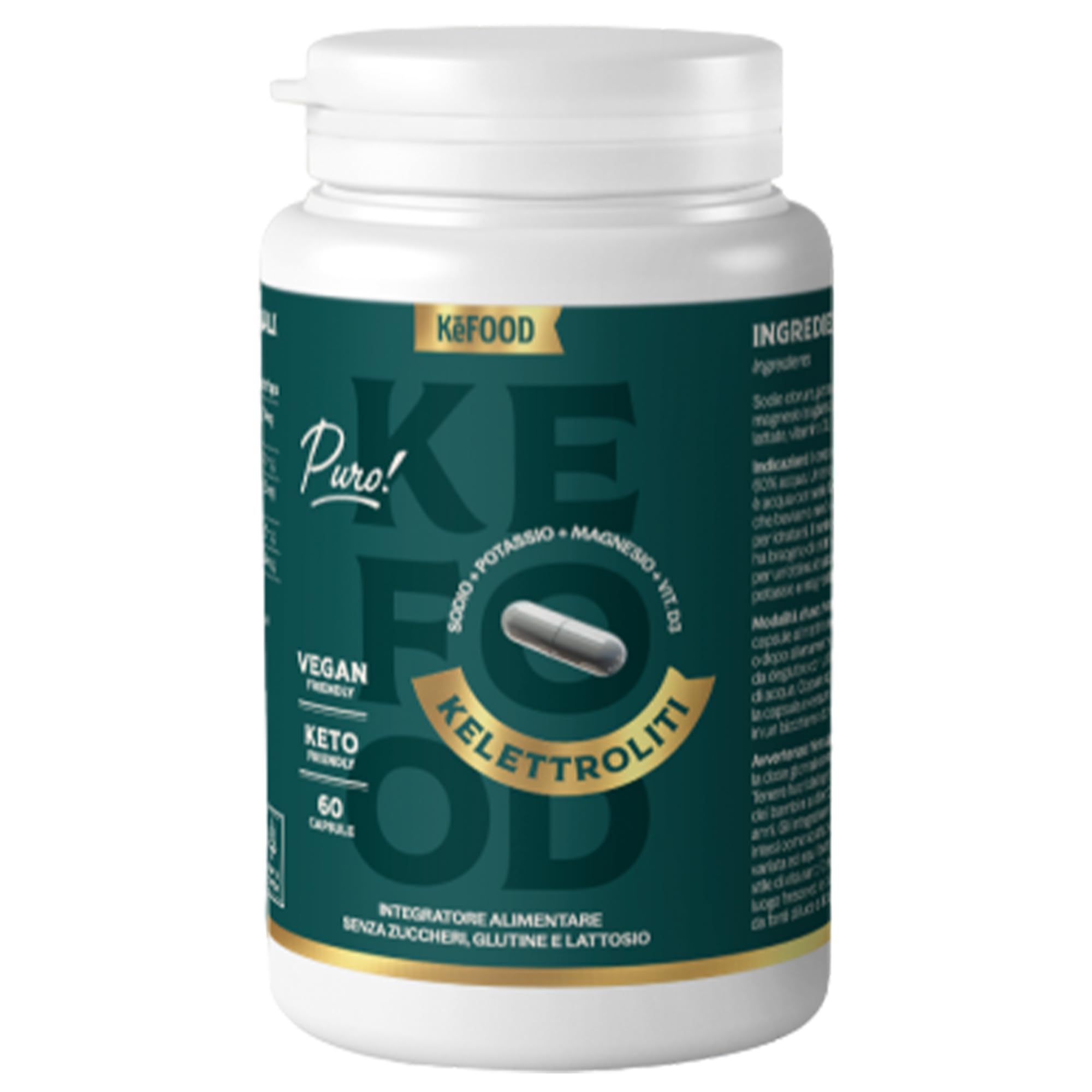 Elettroliti in Capsule - Magnesio Malato, Potassio, Sodio - Integratore per Dieta Cheto, Low Carb, Paleo e Performance - 60 Capsule - kefood