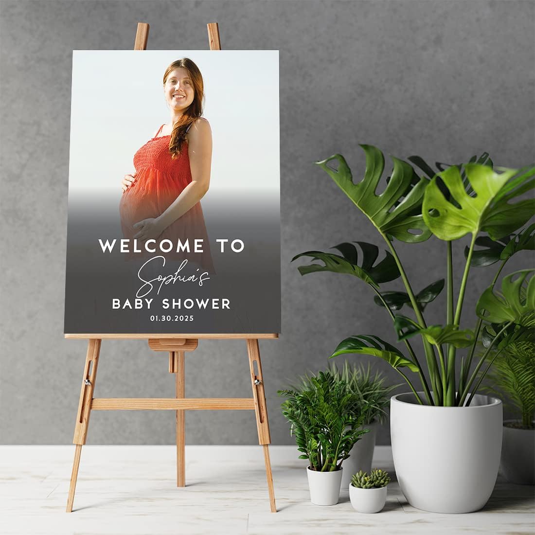 Andaz Press 16"x20" Personalized Canvas Baby Shower Welcome Sign, Custom Photo Rustic Gender Neutral Large Welcome Baby Shower Sign for Easel Stand, Baby Shower Decorations