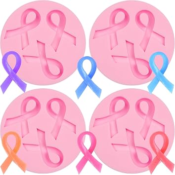 Ribbon Silicone Candy Mold 4 Pcs, Breast Cancer Chocolate Mold, Ribbon Fondant Sugar Mould for Cake Decoration Cupcake Topper Cake Polymer Clay Crafts Epoxy Resin