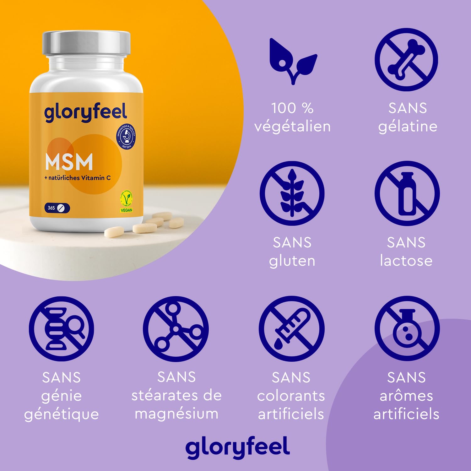 MSM avec Vitamine C, 365 Haute Résistance Comprimés Végan, Complexe pour les Os, Articulations, Peau & Système Immunitaire*, 2000 mg Méthylsulfonylméthane, Complément Alimentaire Naturel