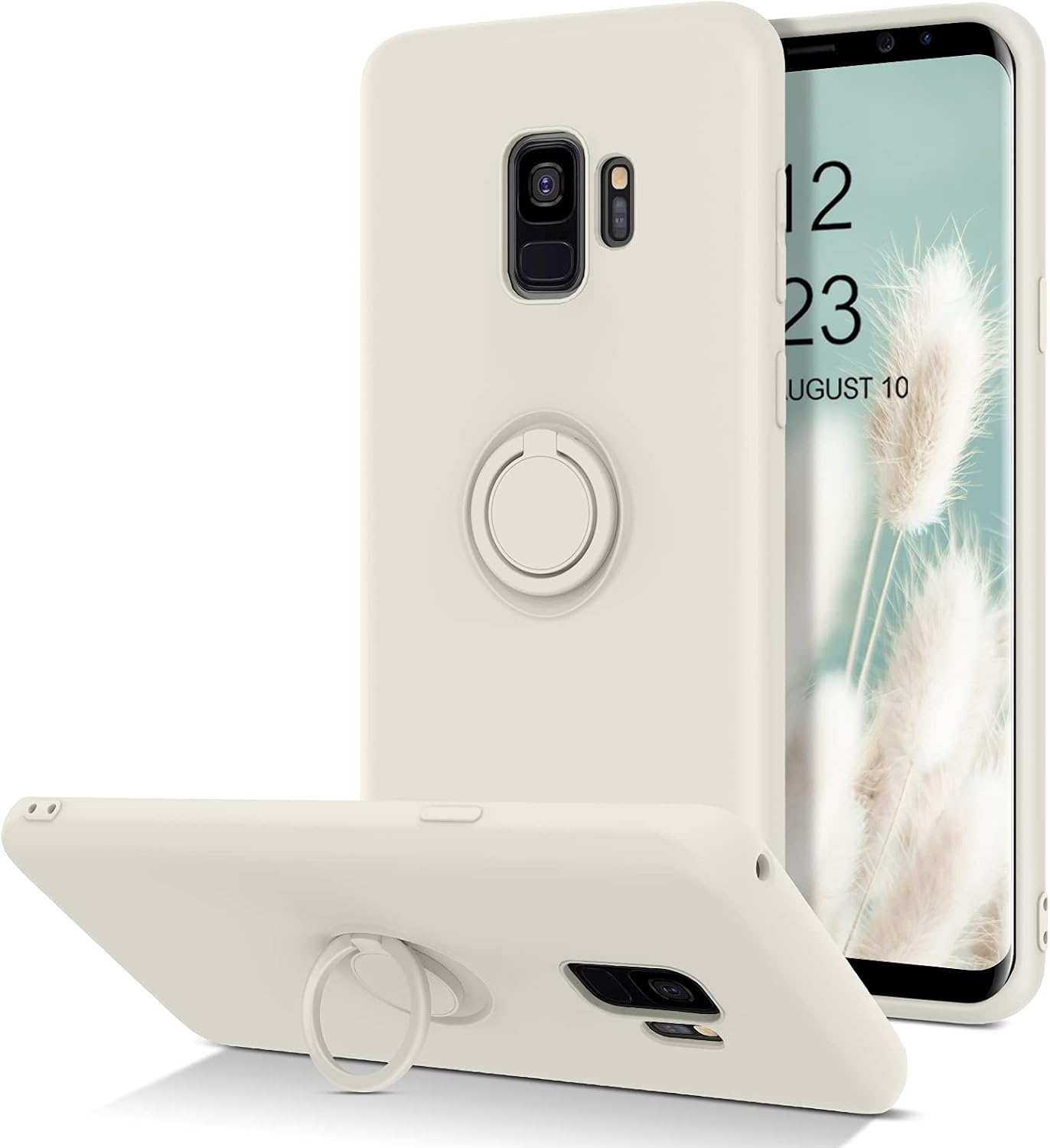 BENTOBEN Samsung Galaxy S9 Case, Slim Silicone | 360° Ring Holder Kickstand | Support Car Mount | Soft Rubber Shockproof Bumper Protective Non-Slip Case Cover for Samsung Galaxy S9 5.8", Antique White
