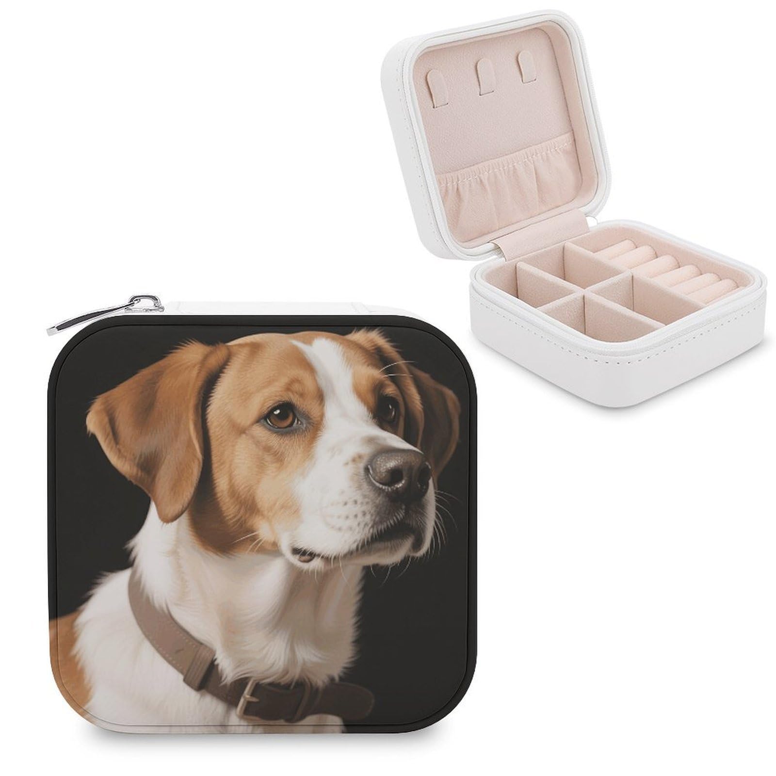 VstaDank Dog Jewelry Organizer Travel Case for Women With Zipper Mini Jewelry Case PU Leather Jewelrys Box for Rings Necklaces Bracelets Earring Holder Organizer Storage