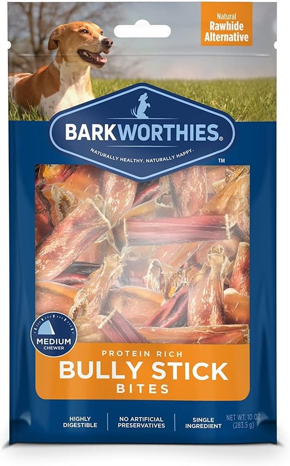 Barkworthies Protein-Rich Bully Stick Bites (10oz. Bag) - All-Natural Rawhide Alternative - Highly Digestible Dog Treat - Promotes…