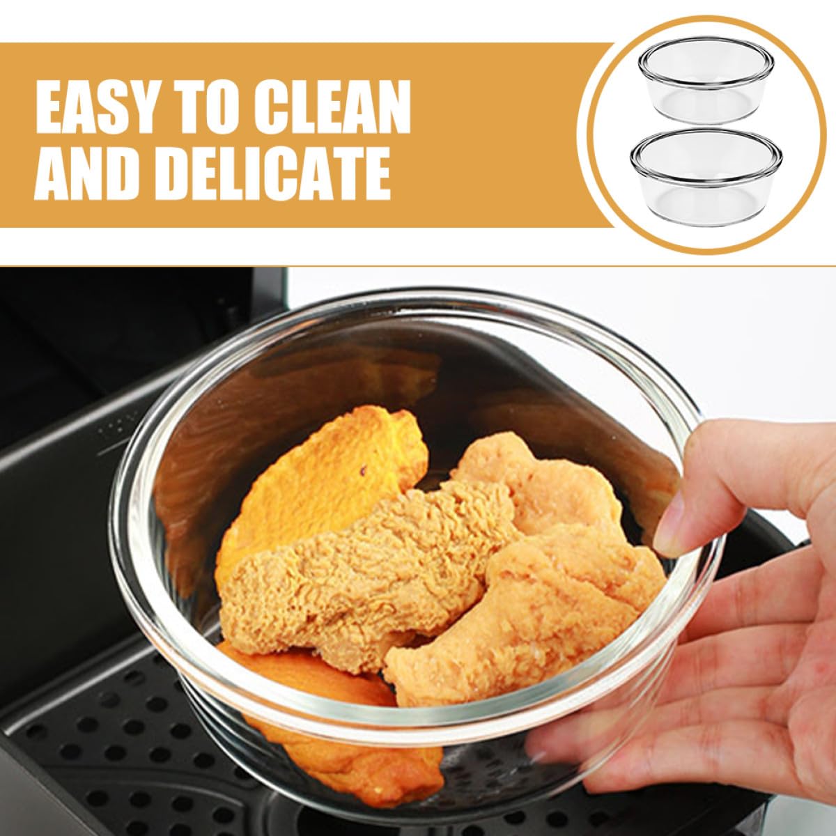 GANAZONO Fuente de Cristal 2 Piezas Capacidad de 650ml y Superficie Lisa para Horno de Vidrio Resistente al Calor para Freidora de Aire y Cocina Doméstica