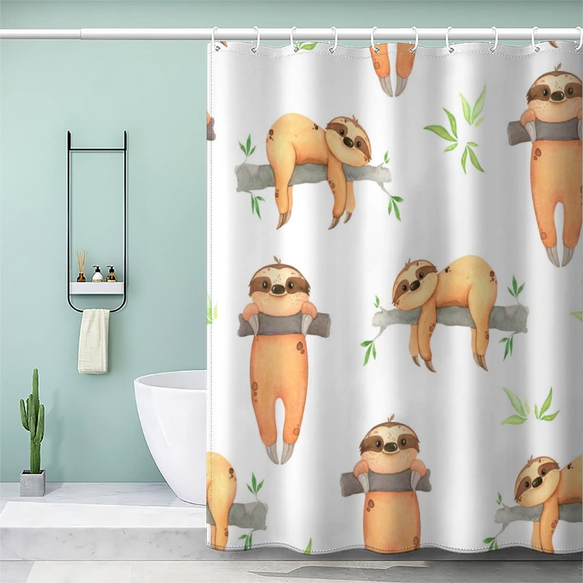AOLIGL Shower Curtain 200 x 220 Extra Long Shower Curtains 220 drop Tropical Cute Sloth Shower Curtain Personalised Shower Curtain Polyester Fabric Bathroom Curtains Long
