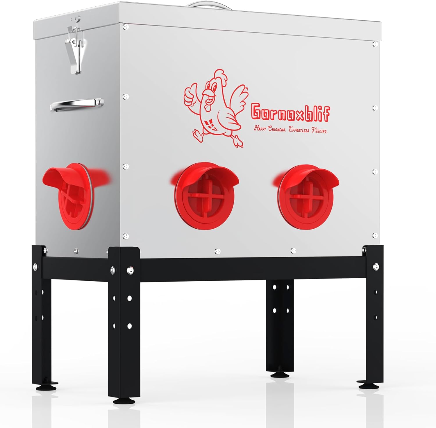 Automatic Chicken Feeder, 40 Lb Capacity 6 Port Large Metal Chicken Feeders, No Waste Poultry Feeder with Locking Lid & Legs, Chicken Feeder for Inside Outdoor Chicken Coops