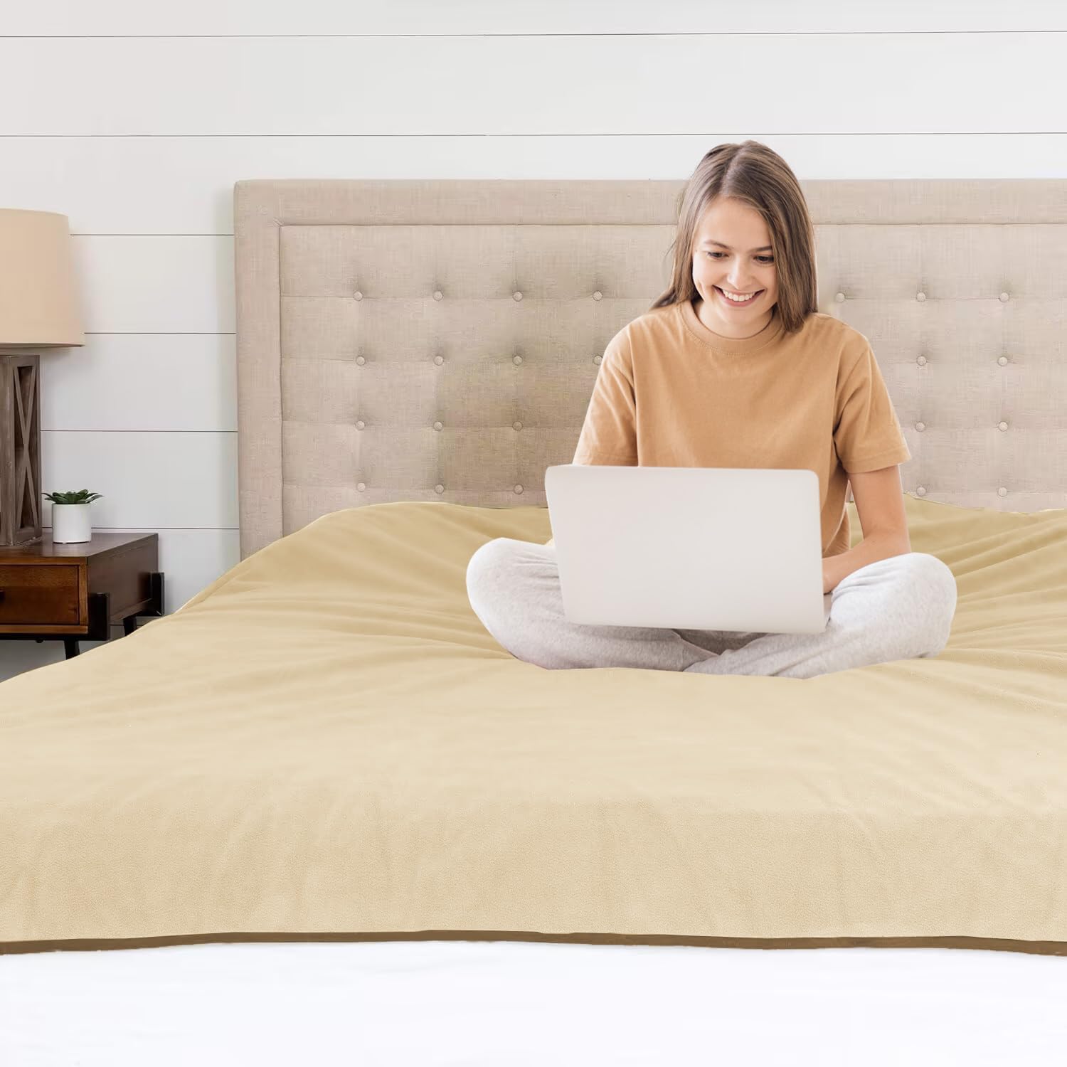 YISURE Waterproof Blanket for Couples, 80"x60" Queen Size Tan Water Proof and Stain Proof Blanket for Bed, Washable, Reversible & Reusable (Brown/Tan) - Image 4