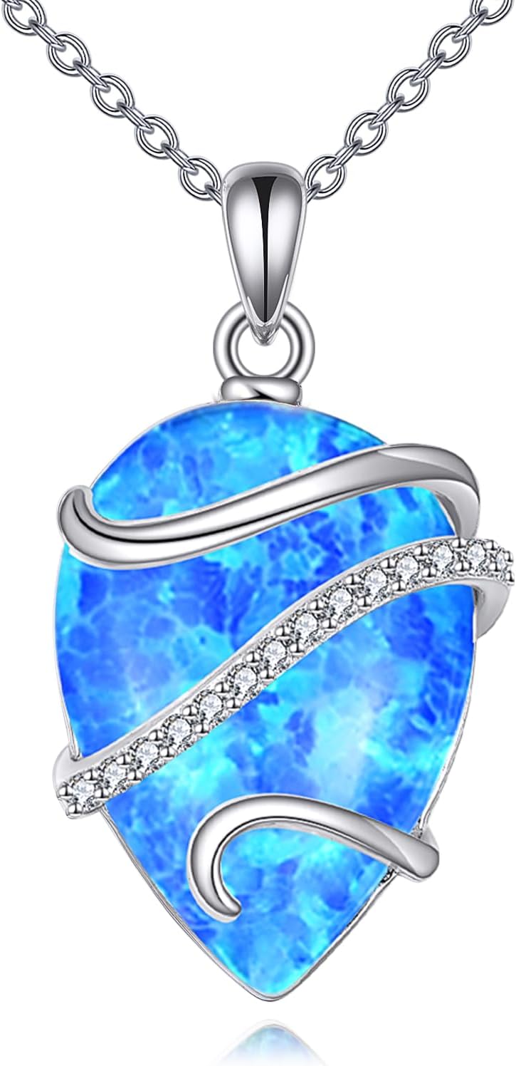 Opal/Larimar/Lapis Lazuli/Turquoise/Labradorite Necklace for Women Sterling Silver Teardrop Necklace Jewelry Gift for Women