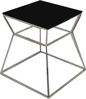 Benjara Lio 18 Inch Side End Table, Glass Top, Open Hourglass Frame, Black and Silver