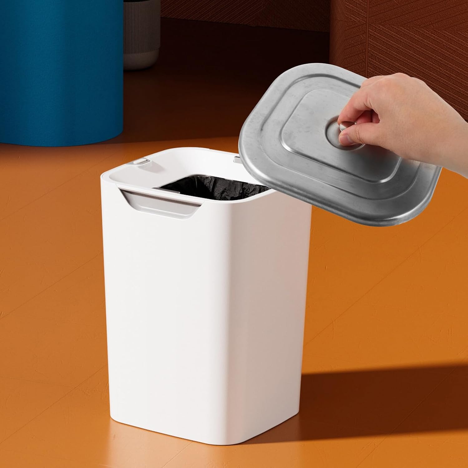 Kichvoe Built-in Stainless Steel Trash Can Lid for Kitchen Sink, Rectangular Flush Trash Bin Cover, Countertop Garbage Can Accessory