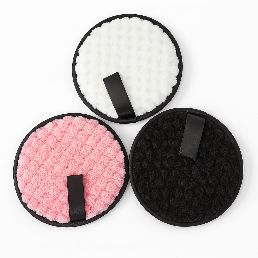 Reusable Makeup Remover Pads, Soft Fine Hair German Fiber, Double-Sided with Lanyard, Pink White Black, 200 Uses-image-39