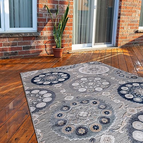 CAMILSON Indoor Outdoor Rug 6x9 Bohemian Medallion Floral Area Rugs