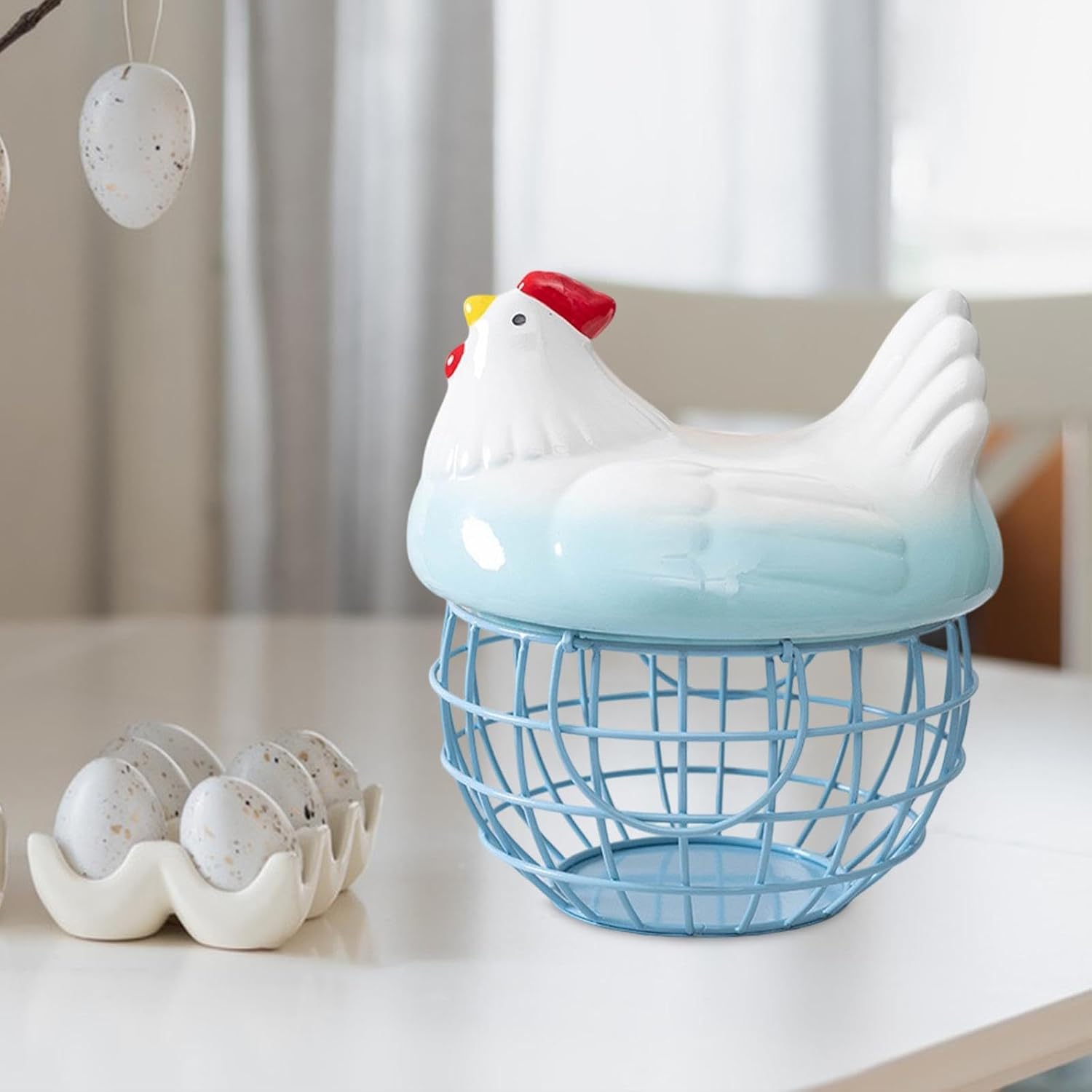 Egg Basket, Fruit Bowl, Multifunctional Decorative Basket for Collecting Eggs, Table Decoration for Vegetables, Blue