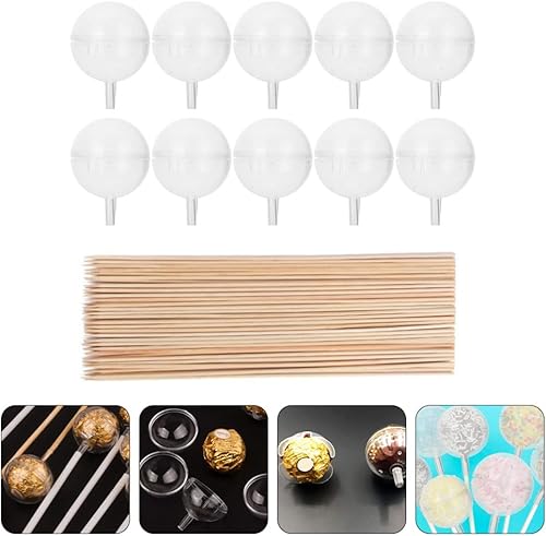 Miniatura 4 de YARDWE 200 unidades de soporte de caja de chocolate transparente con palos de madera de plástico redondo para envolver dulces de chocolate y flores,