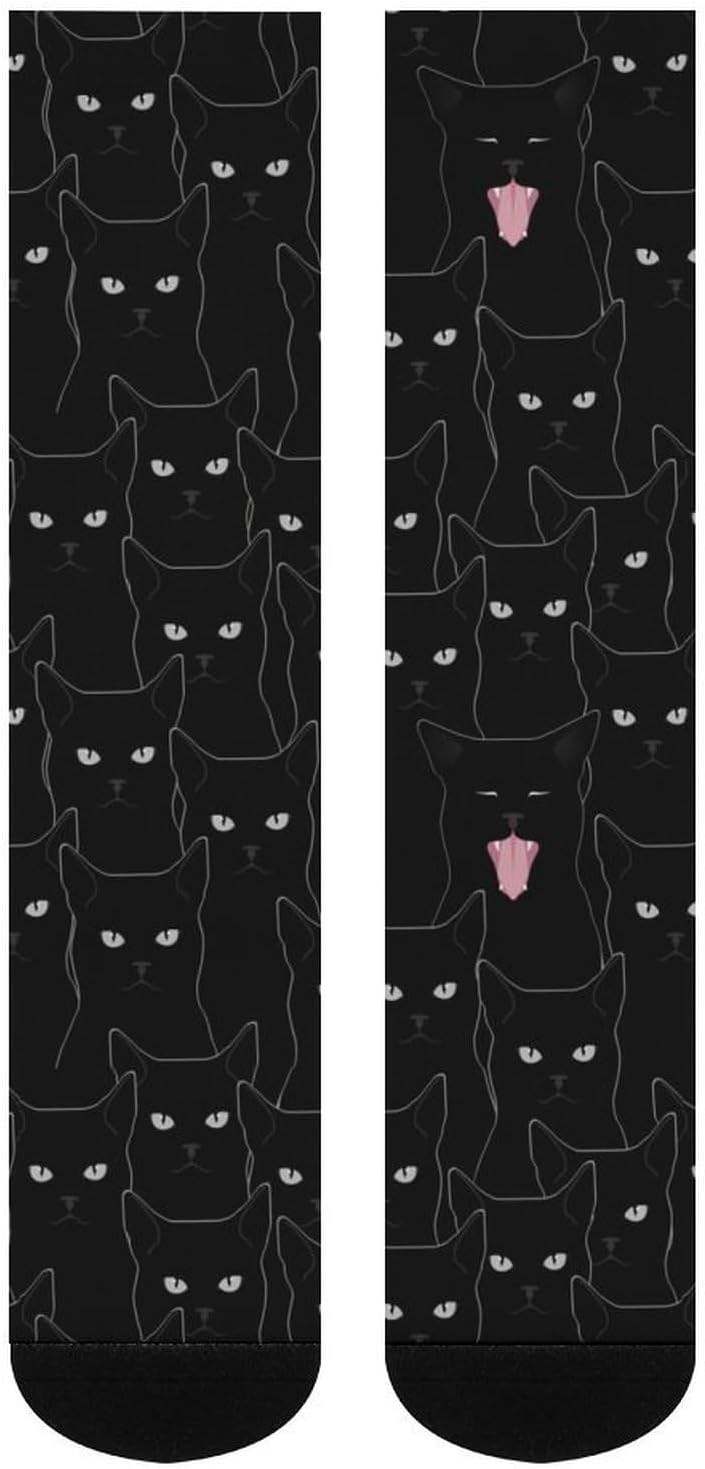 Black Cat Knee High Socks Athletic Long Stockings Sport Casual Crew Tube Sock Boot 46cm