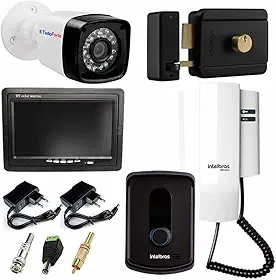 Kit Porteiro Intelbras Ipr 8010 + Câmera Infra Bullet + Tela Monitor 7 polegadas Lcd Colorido + Fechadura Elétrica Fx 500 Intelbras