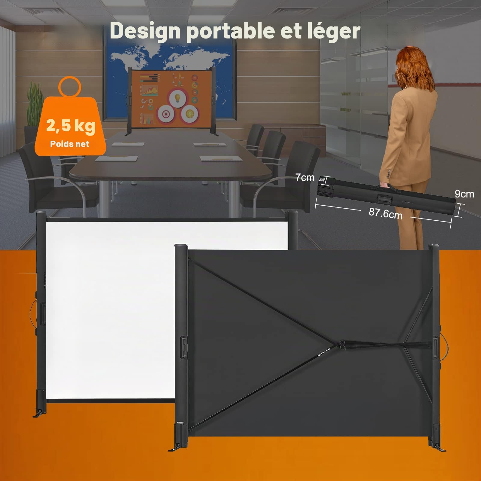 Écran de projection portable 50 pouces 4:3 avec support rétractable pour films intérieurs et extérieurs