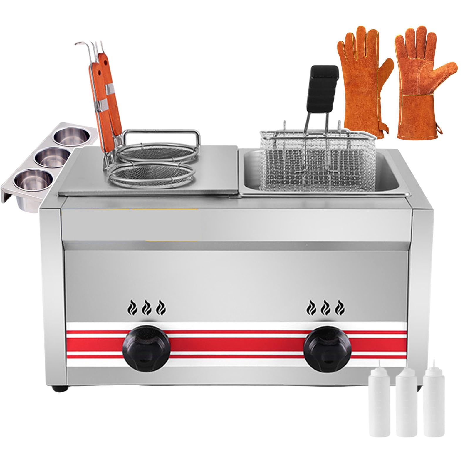 Friggitrice Commerciale con Doppia Vasca - Friggitrice elettrica da banco con cestelli e coperchi Staccabili - Friggitrice da Cucina in Acciaio Inossidabile con Guanti - Controllo