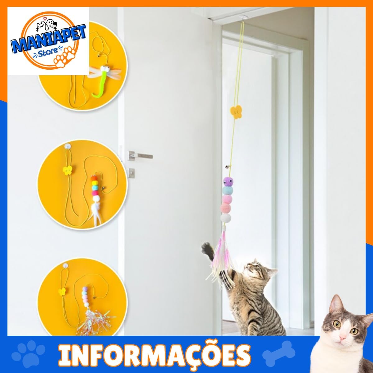 Kit 2 Brinquedo Para Gato Elástico Pendura Porta Ratinho Mola com ventosa
