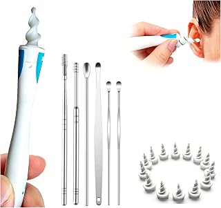 Ear Wax Removal Set-Spiral Earwax Removal Tool,Reusable Safe Ear Cleaner with 16Pcs Soft and Flexible Replaceme Contains 7 Types of Ear Cleaner Tools