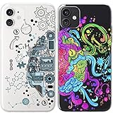 Mertak Couple Cases Compatible with iPhone 13 Pro Max 12 Mini 11 SE Xs Xr 8 Plus 7 6s Nerd Half Soulmate Slim Rainbow Anatomy Girlfriend Science Best Friend Art Boyfriend Brain Matching Design Print