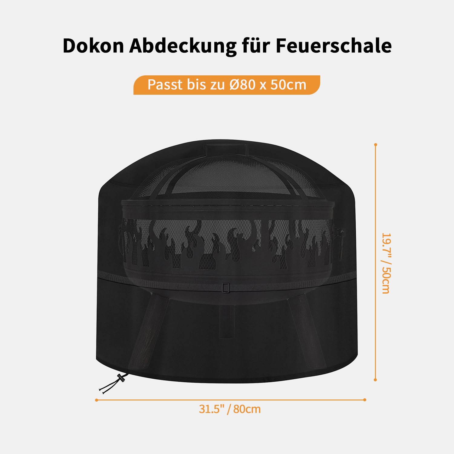Dokon Feuerschale Abdeckung Wasserdicht Winddicht UV-Beständiges Robustes Oxford-Gewebe Schutzhülle für Feuerstelle, Feuerkorb, Feuertonne, Rund (80x50cm) - Schwarz