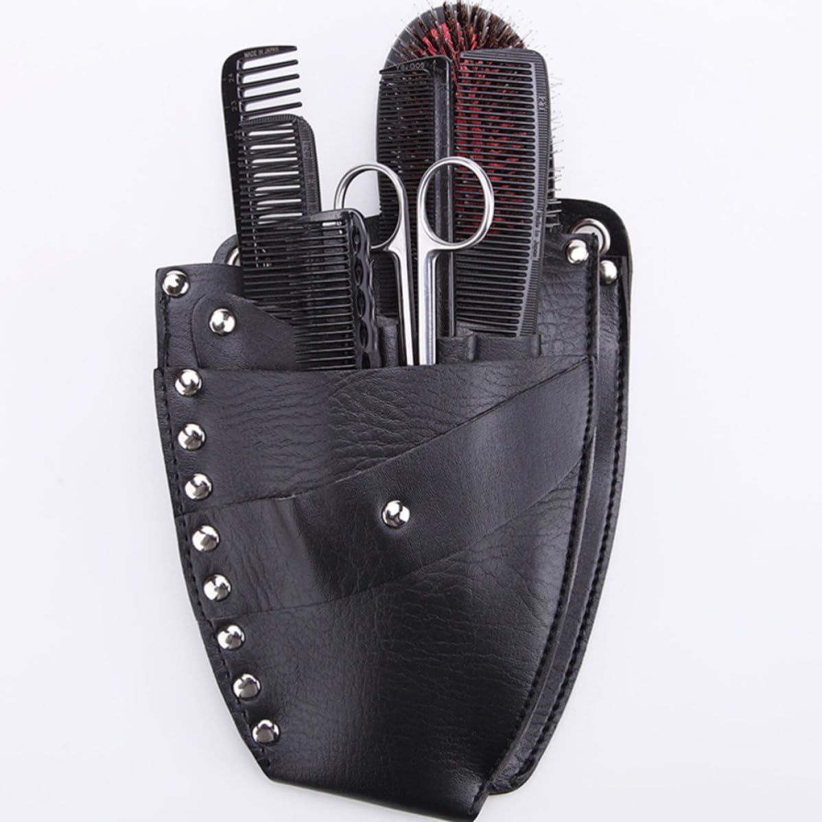 Unomor Hairdressing Waist Bag Leather Scissor Pouch Adjustable Belt for Barber Tool Organization Black Multifunctional Hair Stylist Waist Pouch