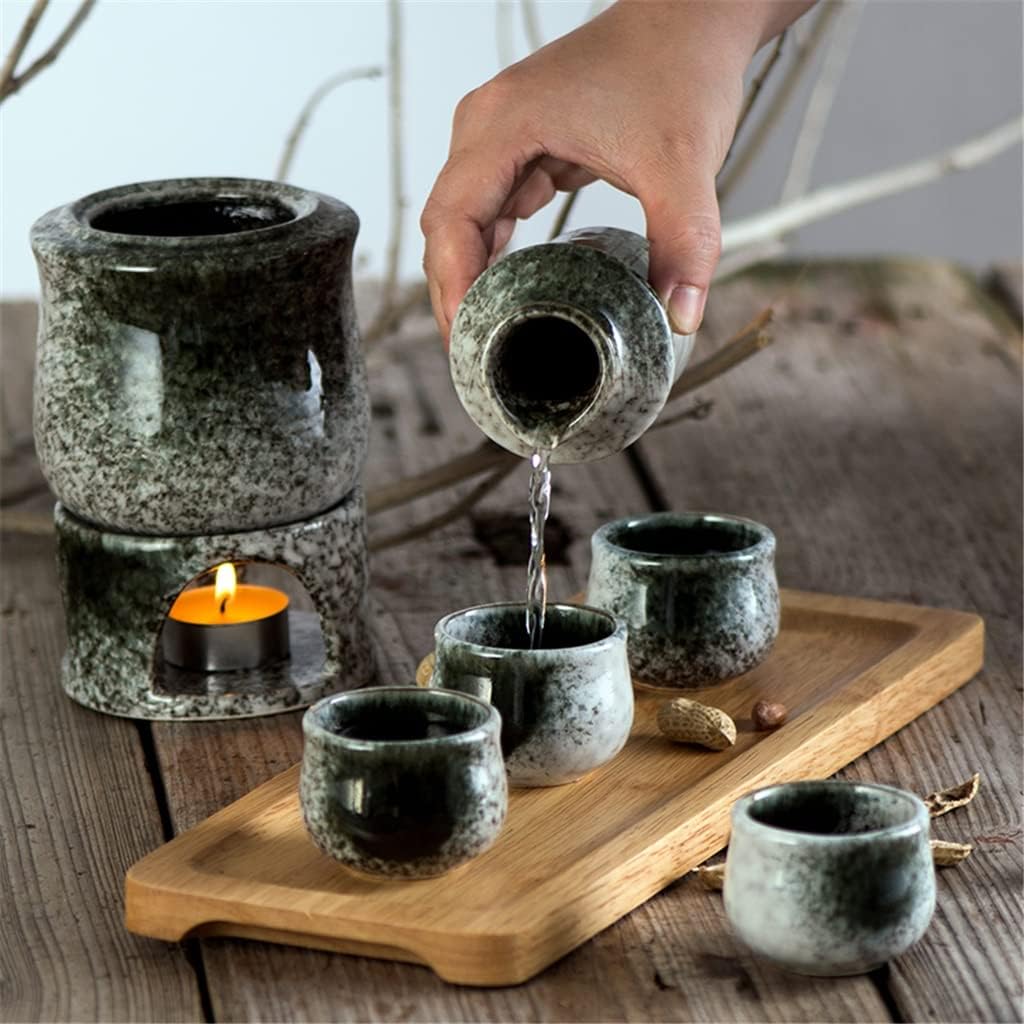 Japanese Sake Set with Warmer Alcool Ceramic Bottle Gifts Hip Flask Wine Glasses Drink Cup Drinkware Accessories (Color : Multi-Colored, Size : 1 Set) (Multicolor 1 Set)