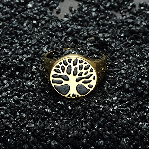 Sinleo Men's Stainless Steel Vintage Tree Of Life Signet Ring Silver Gold Tone High Polished Gold Size 10 #TOP2