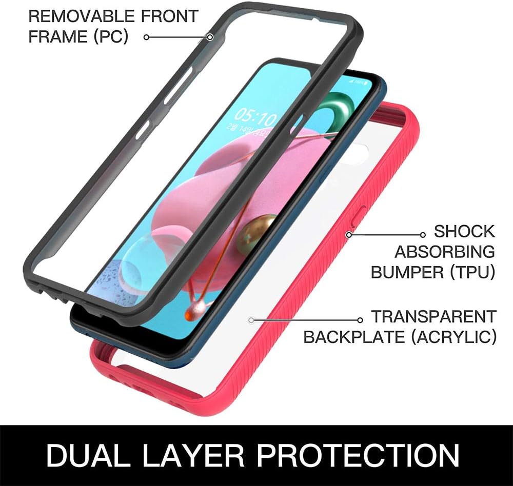 ONOLA Designed for LG K51 Case,Three Defense Built-in Screen Protector Crystal Clear Full Body Shockproof Slim Fit Cover for LG K51 Phone (Pink)