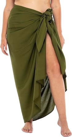 Back From Bali Womens Plus Size Sarong Wrap Solid Coverup with Coconut Clip
