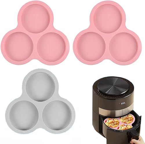 3 piezas de freidora de aire para huevos, freidora de aire de 3 cavidades, sartén para hornear freidora de aire reutilizable antiadherente para