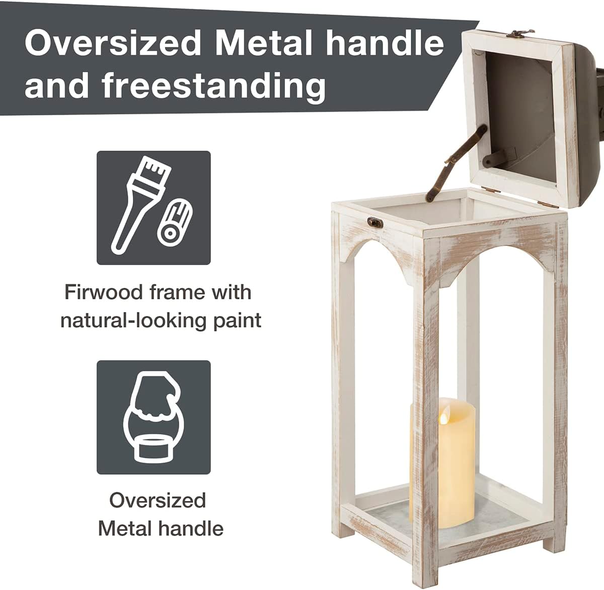 Diamond White Painted Wood Hanging Tabletop Candle Lantern Set