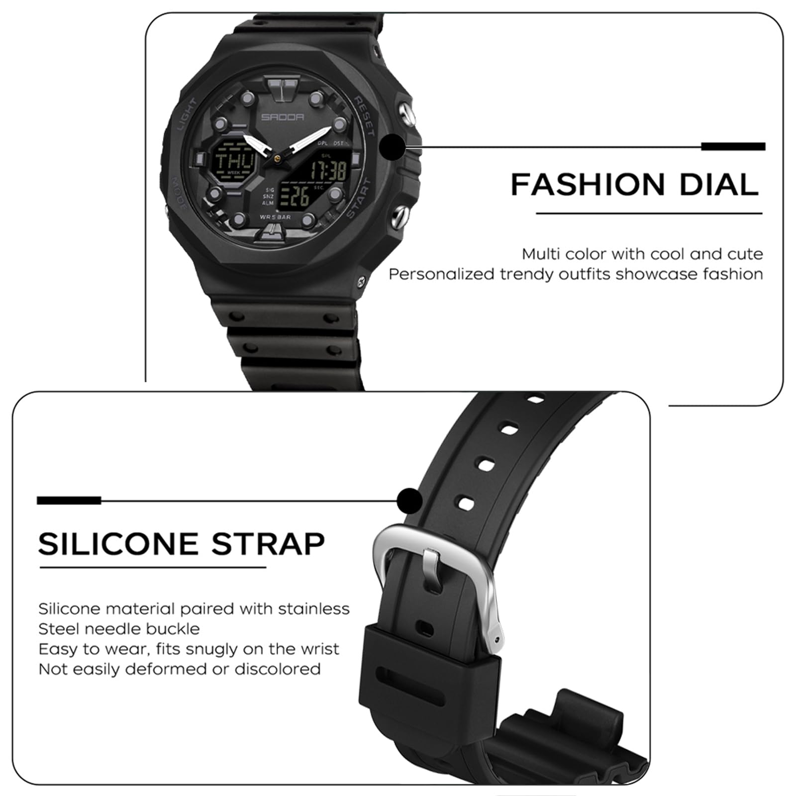Reloj digital para mujer, reloj deportivo resistente al agua hasta 5 ATM