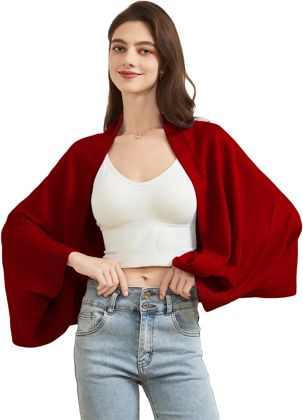 Huralona Women's Open Front Cashmere Shawl Wrap Scarf with Sleeves Outer Warm Knitted Poncho Cape Fall Winter - Image 2